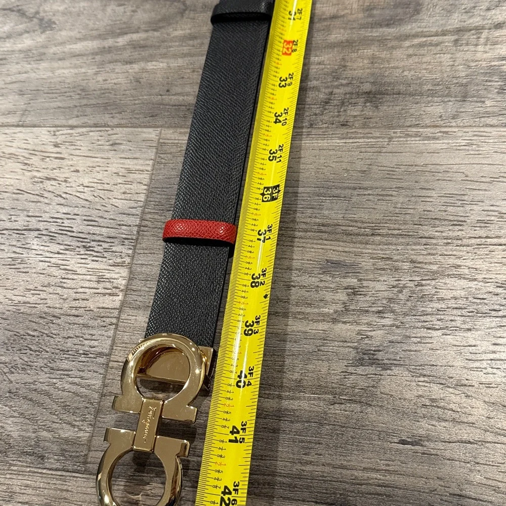Salvatore Ferragamo Gancini Reversible Red Black Leather Belt Gold Buckle